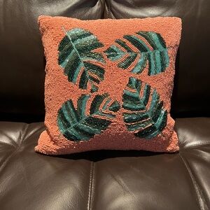 Terracotta Beaded Leaf Pillow